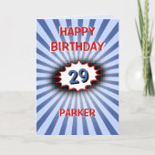 Aangepaste leeftijdsnaam blauwe retro verjaardag kaart (Voorkant)