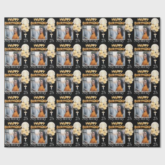 Aangepaste leeftijdsnaam en foto's met gelukkige v cadeaupapier (Vlak)