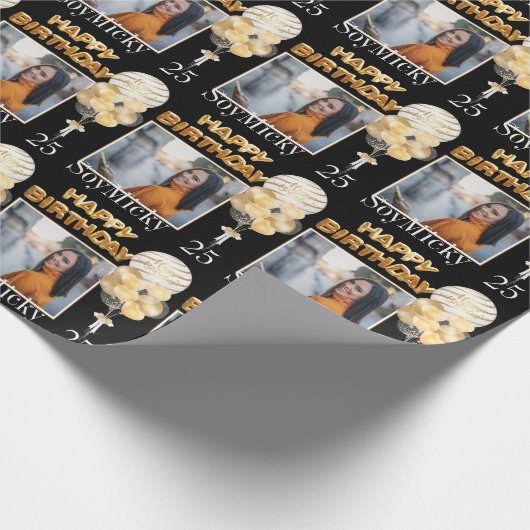 Aangepaste leeftijdsnaam en foto's met gelukkige v cadeaupapier (Hoek)