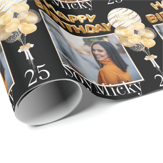 Aangepaste leeftijdsnaam en foto's met gelukkige v cadeaupapier (Rol Hoek)