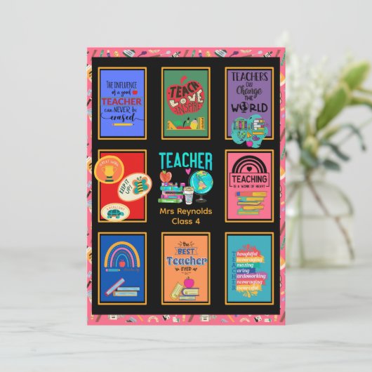 Aangepaste leerkracht bedankkaartje brief citaten  kaart (Staand voorkant)