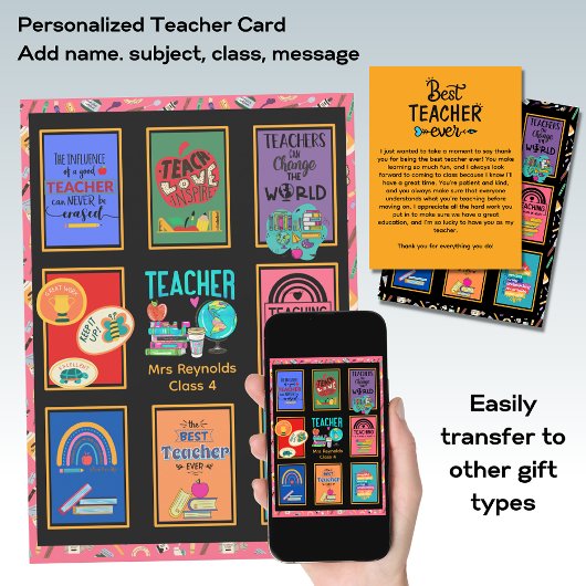 Aangepaste leerkracht bedankkaartje brief citaten  kaart