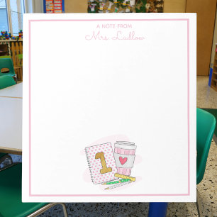 Aangepaste leerkracht eerste klas / Mooie roze pol Notitieblok