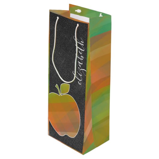 Aangepaste leerling-Apple met Waterverf Stripes Wijn Cadeautas (Voorkant Gekanteld)