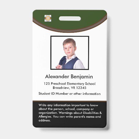 Aangepaste leerling kind foto naam logo streepjesc badge (Voorzijde)