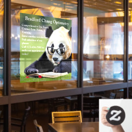 Aangepaste leesbril panda optometrie kantoor voorz raamsticker
