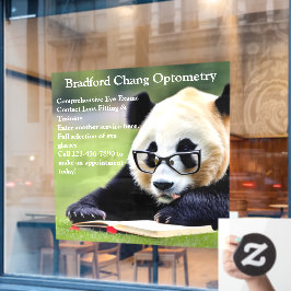 Aangepaste leesbril panda optometrie kantoor voorz raamsticker