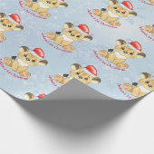 Aangepaste leeuw, eerste Kerstmis, Baby Blue  Cadeaupapier (Hoek)