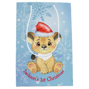 Aangepaste leeuw, eerste Kerstmis, Baby Blue  Medium Cadeauzakje