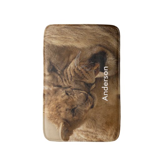 Aangepaste leeuw met Baby leeuw Badmat (Voorkant Verticaal)