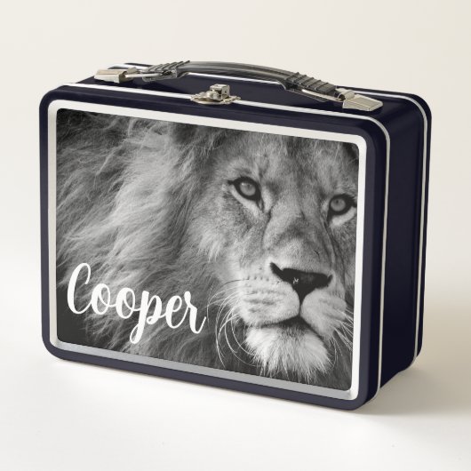 Aangepaste Leeuw Personaliseer Naam Foto Lunch Box (Voorkant)