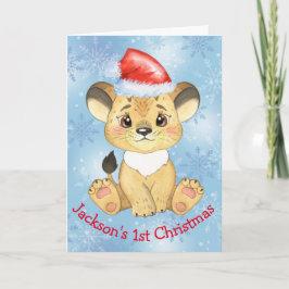 Aangepaste leeuw voor de eerste Kerstmis, Baby Blu Kaart