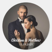 Aangepaste legant foto- en trouwdatum ronde sticker (Voorkant)