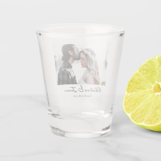 Aangepaste legant-kalligrafie foto-bruiloft shot glas (Achterkant)
