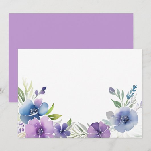 Aangepaste lege paarse blauwe bloem save the date (Voorkant / Achterkant)
