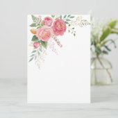 Aangepaste lege roze roos bloemig save the date (Staand voorkant)