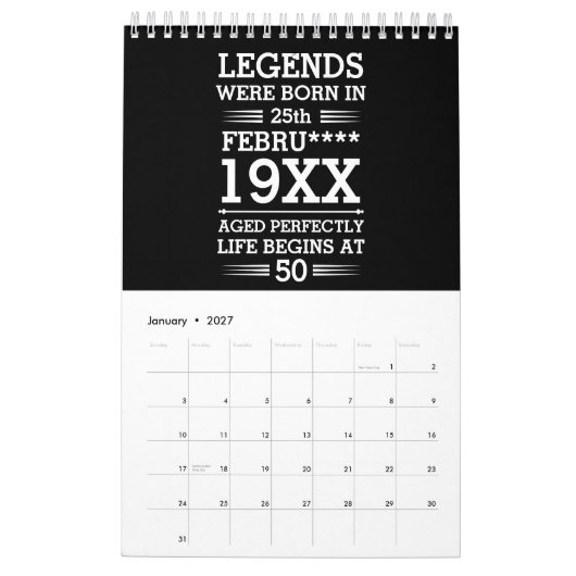 Aangepaste Legenda zijn geboren op maandjaarbasis Kalender (Jan 2027)