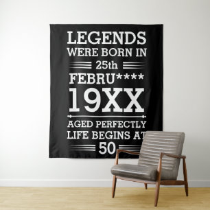 Aangepaste legendes werden geboren in datum maand wandkleed