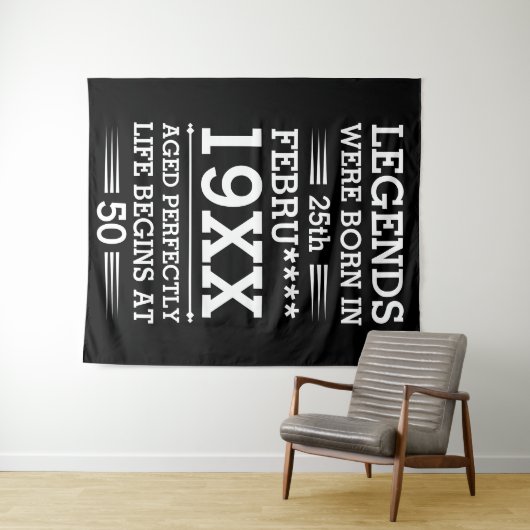 Aangepaste legendes werden geboren in datum maand  wandkleed (In Situ (horizontaal))