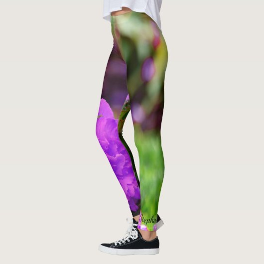 Aangepaste Leggings, paarse bloemen Leggings (Links)