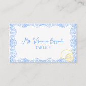 Aangepaste Lemon Chic Mediterrane Trouwtafel Plaatskaartje (Voorkant)