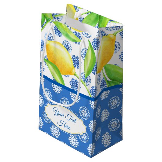 Aangepaste Lemon en Blue Azulejos Klein Cadeauzakje (Achterkant Gekanteld)