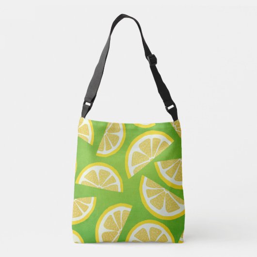 Aangepaste Lemon Slicten op Linggroene achtergrond Crossbody Tas (Achterkant)