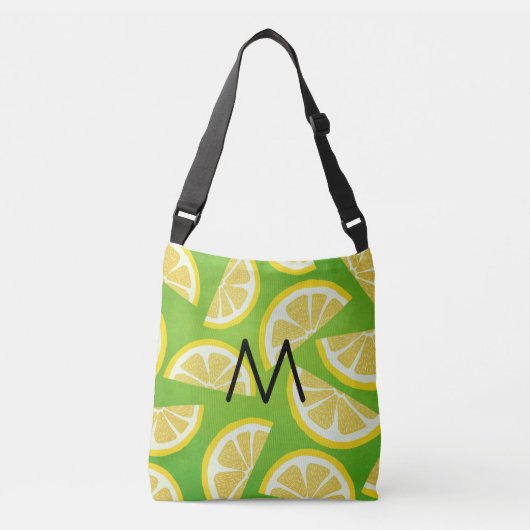 Aangepaste Lemon Slicten op Linggroene achtergrond Crossbody Tas (Voorkant)