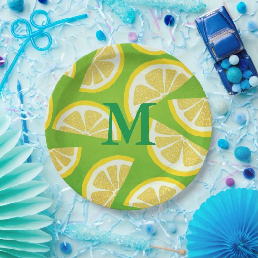 Aangepaste Lemon Slicten op Linggroene achtergrond Papieren Bordje (Feest)