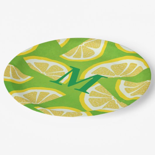 Aangepaste Lemon Slicten op Linggroene achtergrond Papieren Bordje (Gekanteld)