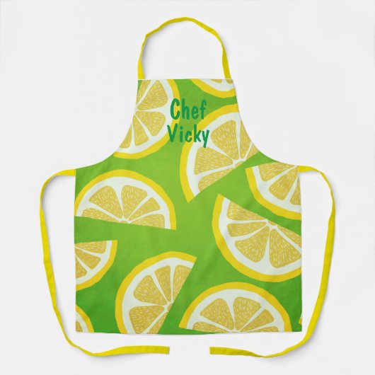 Aangepaste Lemon Slicten op Linggroene achtergrond Schort (Voorkant)