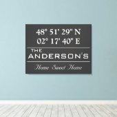 Aangepaste lengte- en breedtegraad familienaam thu canvas afdruk (Insitu (Houten vloer))