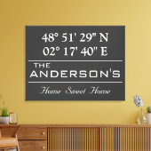 Aangepaste lengte- en breedtegraad familienaam thu canvas afdruk (Insitu (Woonkamer))