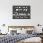 Aangepaste lengte- en breedtegraad familienaam thu canvas afdruk (Insitu (Slaapkamer))