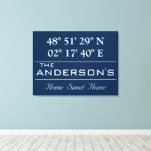 Aangepaste lengte- en breedtegraad familienaam thu canvas afdruk (Insitu (Houten vloer))