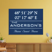 Aangepaste lengte- en breedtegraad familienaam thu canvas afdruk (Insitu (Woonkamer))