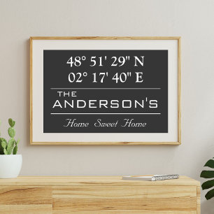 Aangepaste lengte- en breedtegraad familienaam thu poster