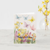 Aangepaste lente bloemen en vlinder verjaardag kaart (Gele Bloem)