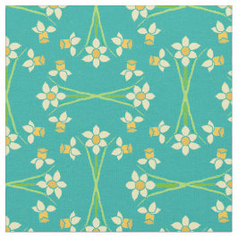 Aangepaste lente narcissen op Blauwgroen patroonst Stof