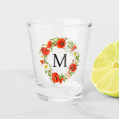 Aangepaste lentepoppies Daisies Monogram Wreate Shot Glas (Voorkant)