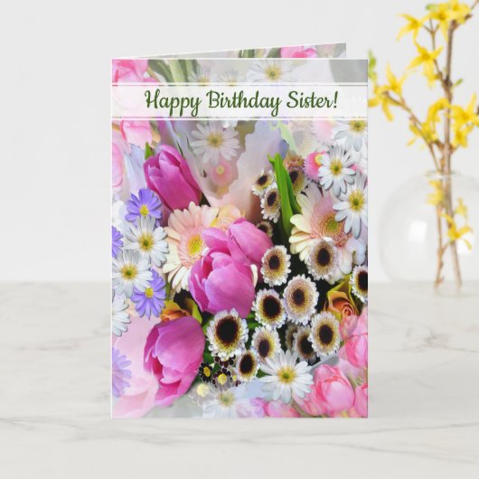 Aangepaste lentevloer Bouquet zuster Birthday Kaart (Gele Bloem)