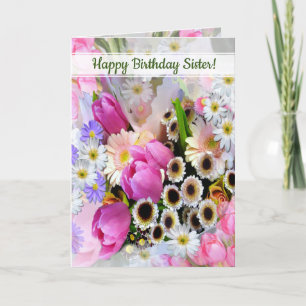 Aangepaste lentevloer Bouquet zuster Birthday Kaart