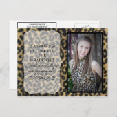 Aangepaste Leopard Print Foto Graduation Party Uitnodiging Briefkaart (Voorkant / Achterkant)