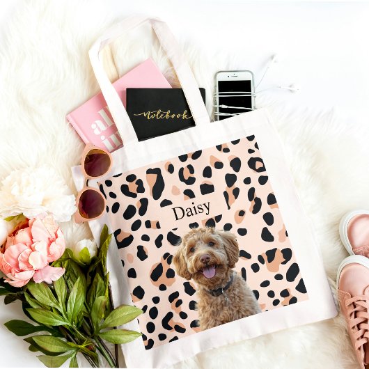 Aangepaste Leopard Print Hond Foto Tote Bag