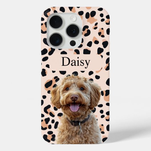 Aangepaste Leopard Print Hondenfoto met naam Case-Mate iPhone Case (Achterkant)