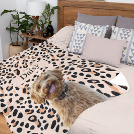 Aangepaste Leopard Print Hondenfoto met naam Fleece Deken
