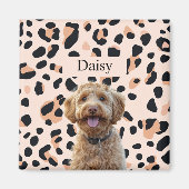 Aangepaste Leopard Print Hondenfoto met naam Magneet (Voorkant)