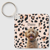 Aangepaste Leopard Print Hondenfoto met naam Sleutelhanger (Voorkant)