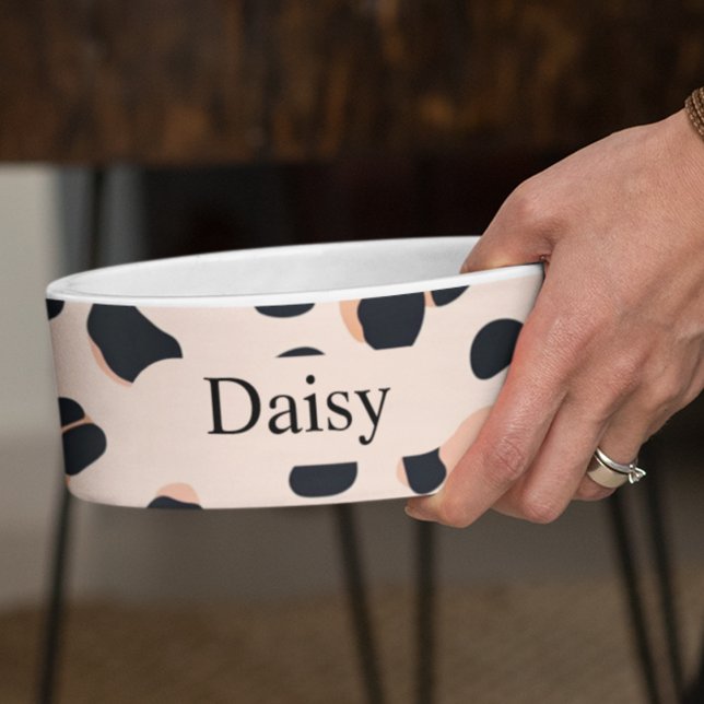 Aangepaste Leopard Print Hondenfoto met naam Voerbakje (Creator heeft geüpload)