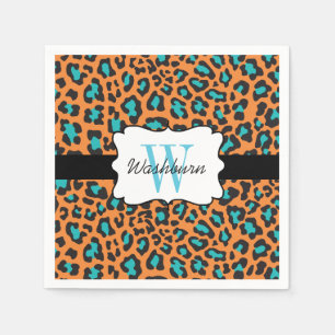 Aangepaste Leopard Sinaasappel Zwart Aqua Cocktail Servet